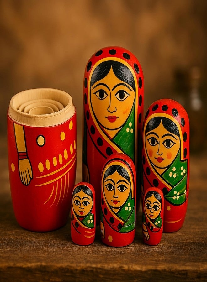 Vemlons Wooden Handmade Baby Toy Painted Dadi Ma Doll Stacking/Wooden Nesting Doll/Stacking Doll, Set of 5piece Doll Set - Image 2